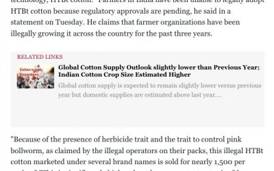 FSII Urges Government to Restrict Sale of HTBt Cottonseed – krishi jagran – 27 April